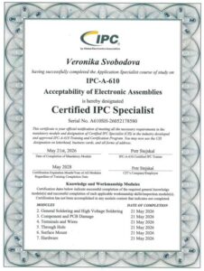 Certifikát IPC-A-610